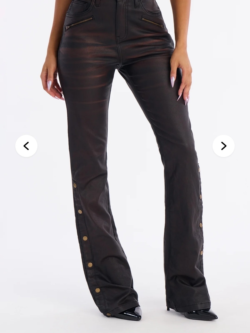 Fashion Nova Dark Brown Snap-Detail Bootcut Pants